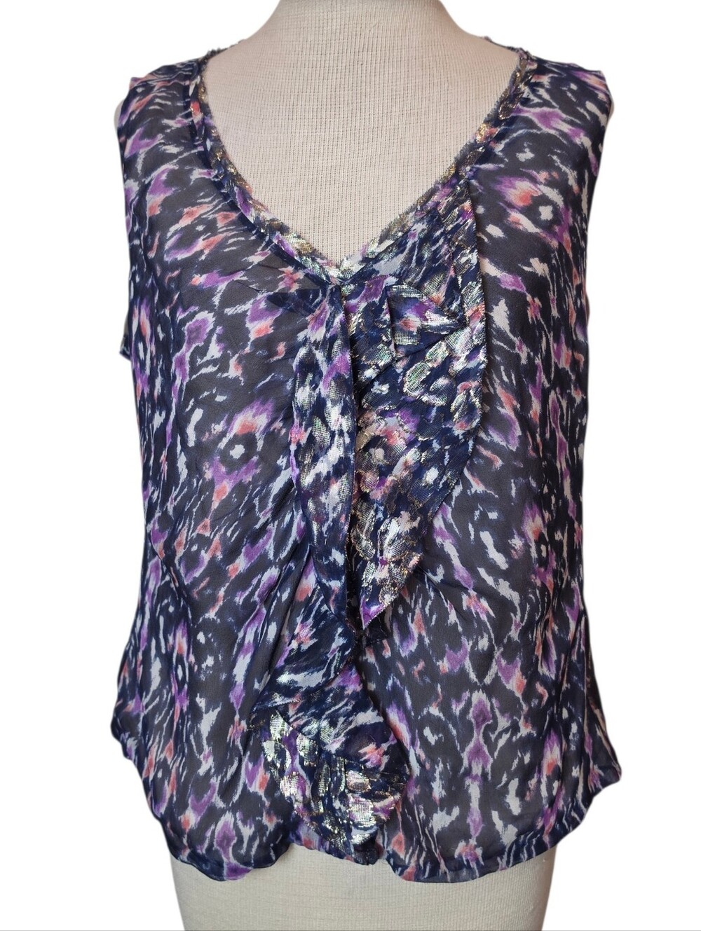 Elie Tahari Ruffle 100% Silk Top Size L Lightweight Fairy Whimsy Y2K Office